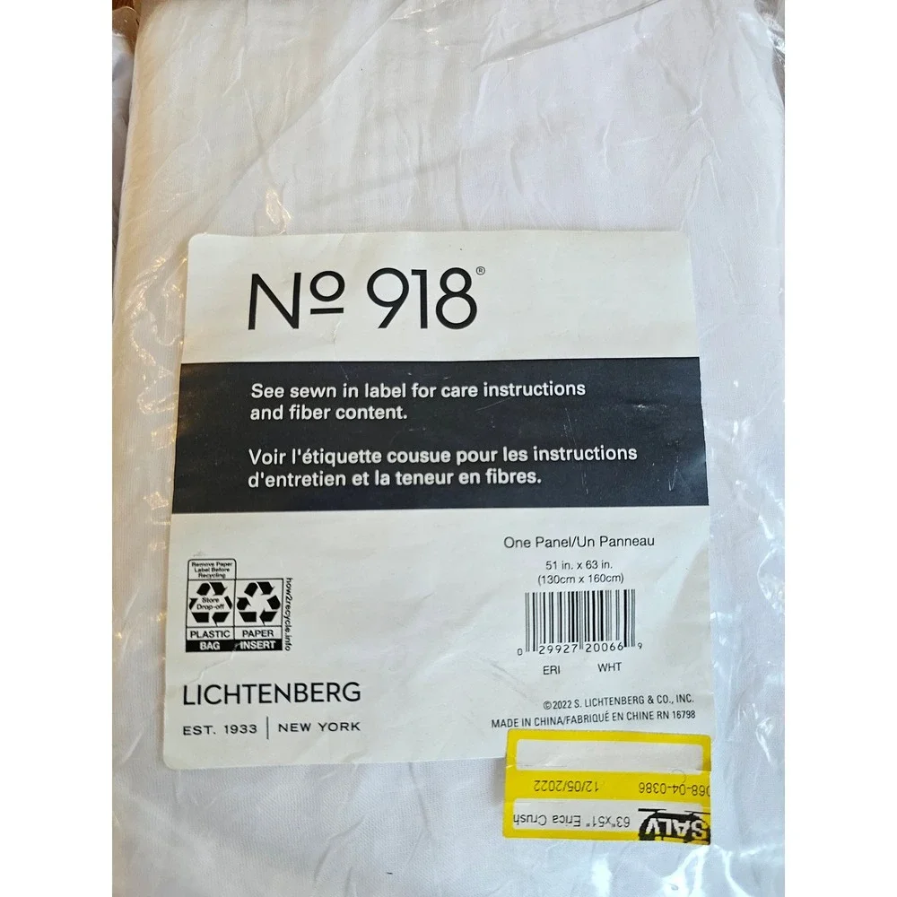 Two No. 918 Lichtenberg White Sheer Curtain Panels 51x63 pair set of‎ 2